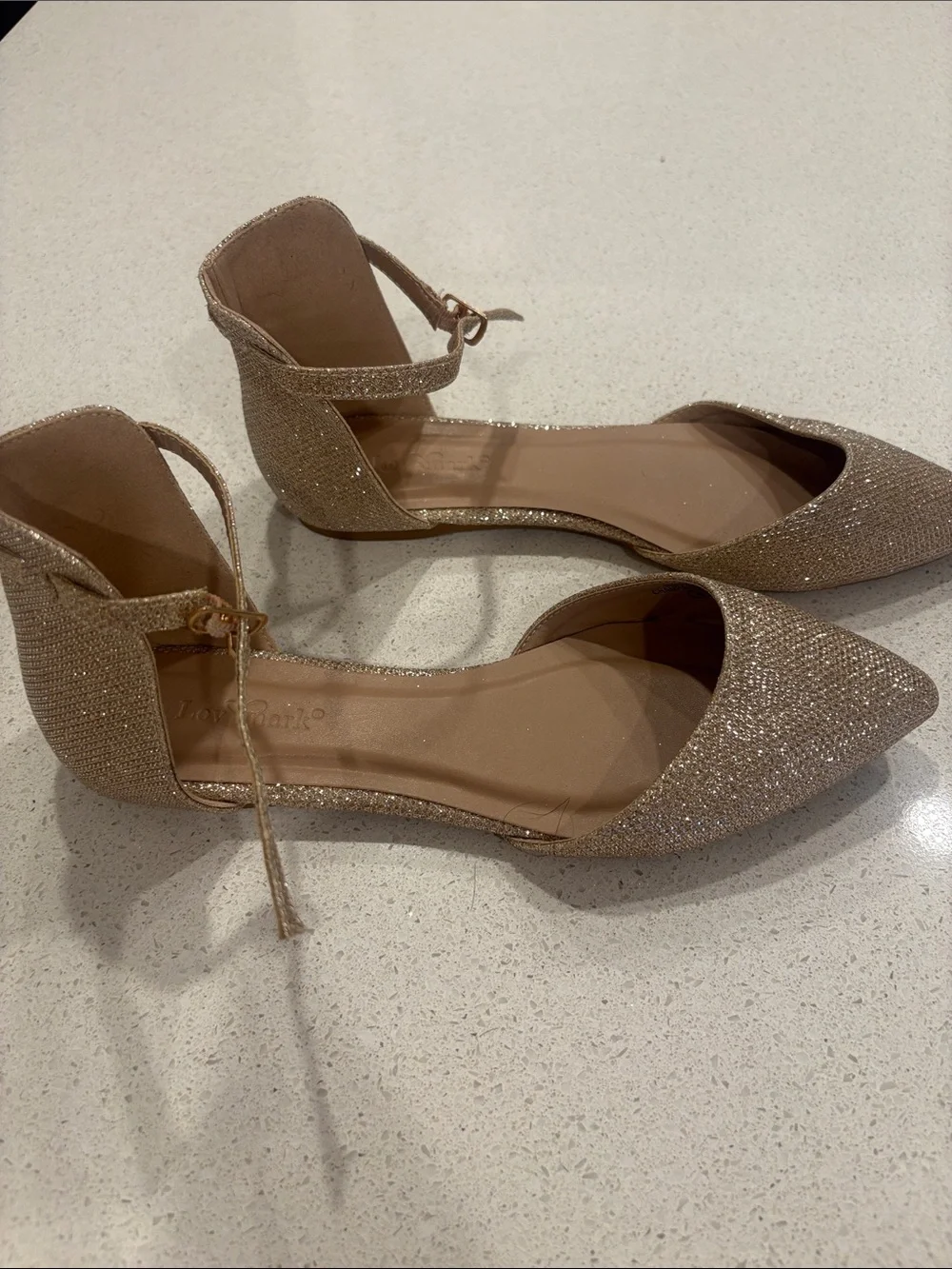 Women's Glitter Pointed-Toe Ankle Strap Flats - Champagne